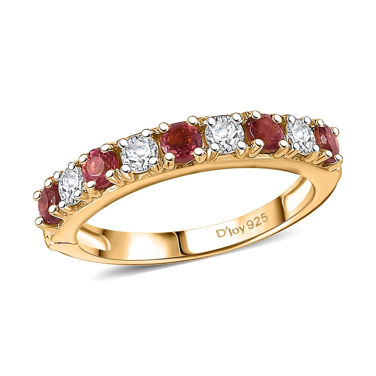 Premium Ouro Fino Rubellite and Moissanite 1.10 ctw Scarlet Harmony Ring in 18K Vermeil Yellow Gold Over Sterling Silver (Size 10.0)