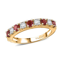 Premium Ouro Fino Rubellite and Moissanite 1.10 ctw Scarlet Harmony Ring in 18K Vermeil Yellow Gold Over Sterling Silver (Size 10.0)