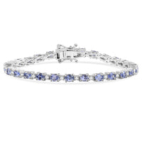Ceylon Blue Sapphire and Luxuriant Lab Grown Diamond 7.00 ctw Bracelet in Rhodium Over Sterling Silver (6.50 In)