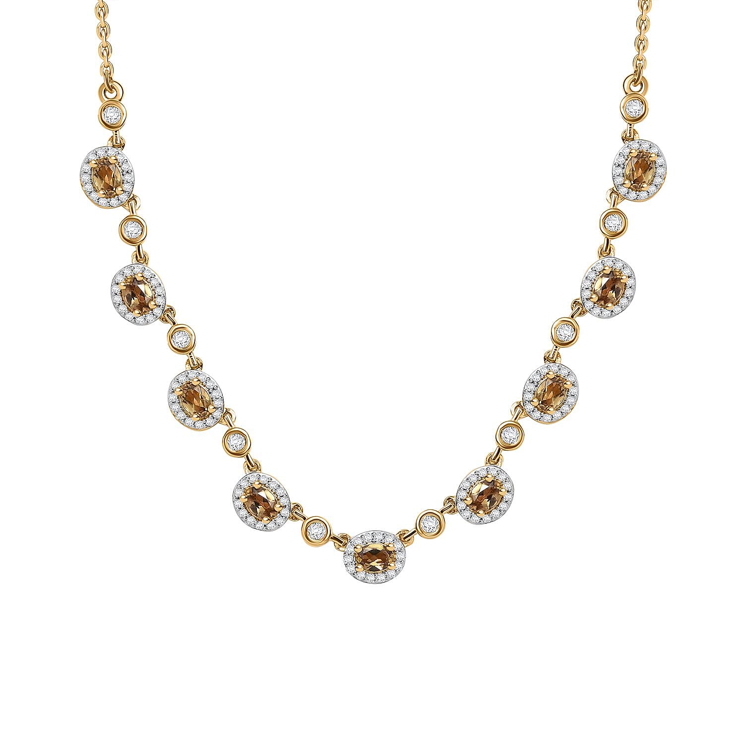 D'Joy Premium Golden Turkizite and White Zircon 3.40 ctw Necklace in 18K Vermeil Yellow Gold Over Sterling Silver 18-20 Inches