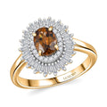 Luxoro 10K Yellow Gold Premium Golden Turkizite, White Diamond (I2) (0.43 cts) Sunburst Halo Ring (Size 6.0) 1.30 ctw - Sticky add to cart bar