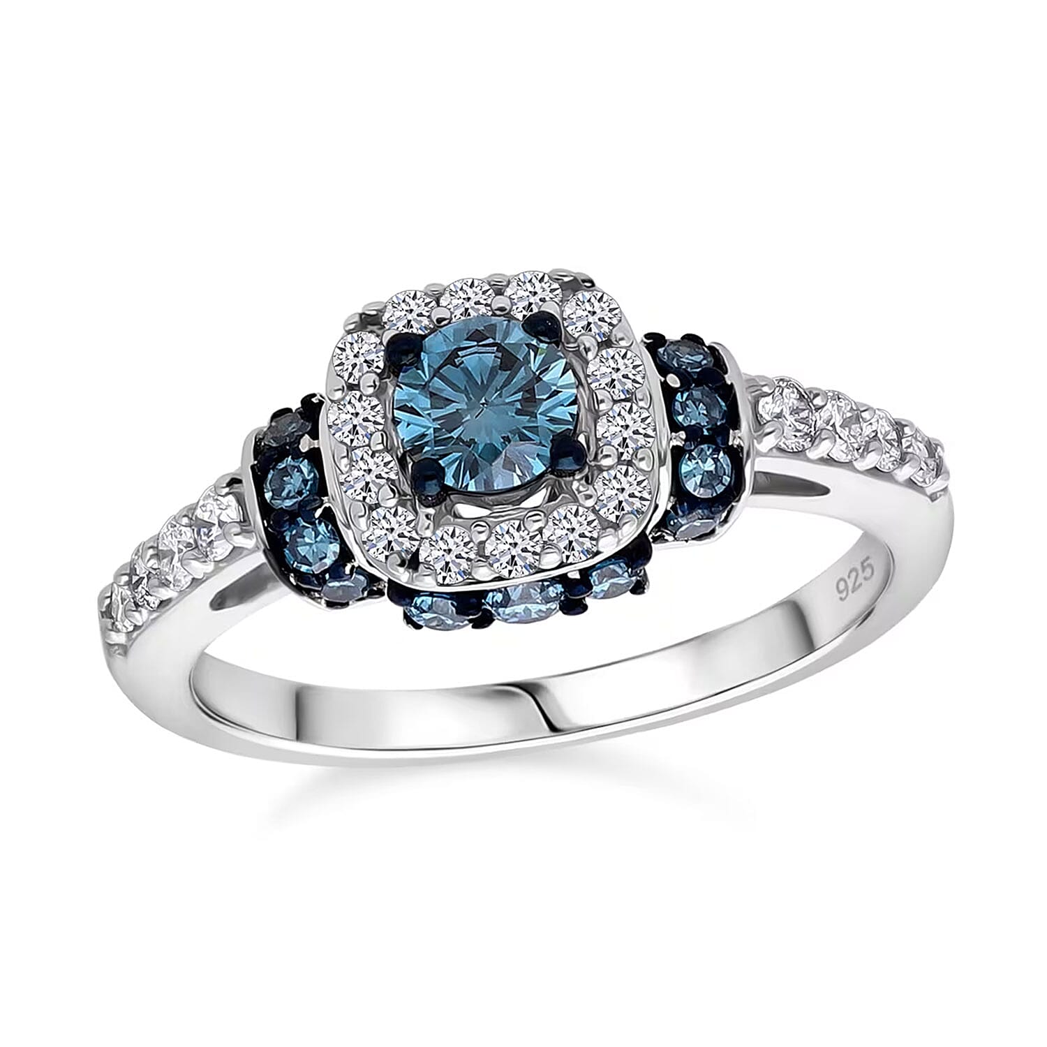 Luxuriant Lab Grown Blue and White Diamond (SI) Ring