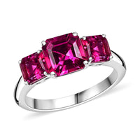 Certified & Appraised Asscher Cut AAA Luxuriant Bixbite (LG) 2.60 ctw 3 Stone Ring in 10K White Gold (Size 10.0) (Del. in 10-15 Days)