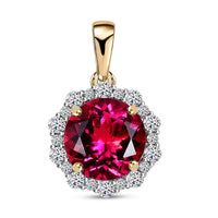 Certified & Appraised 10K Yellow Gold AAA Luxuriant Bixbite (LG), Lab Grown Diamond (E-F, VS) (0.48 cts) Pendant Necklace (18 Inches) 3.51 ctw
