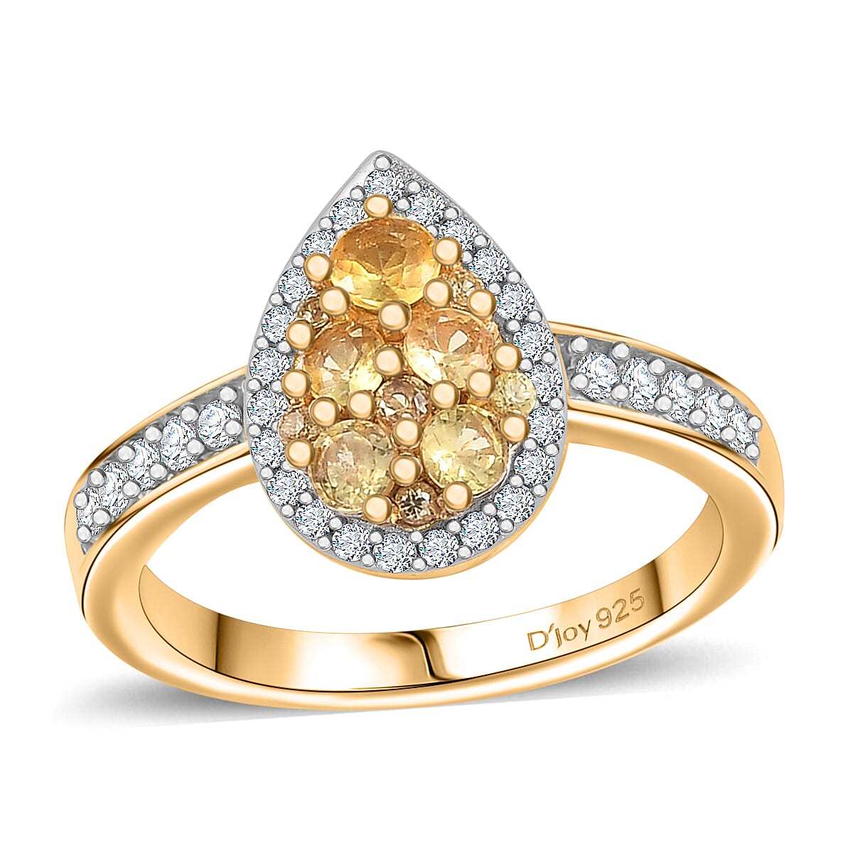 Yellow Sapphire ,  White Zircon  Main Stone With Side Stone Ring in 18K YG VermeilSterling Silver 1.14 ctw