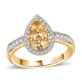 Yellow Sapphire ,  White Zircon  Main Stone With Side Stone Ring in 18K YG VermeilSterling Silver 1.14 ctw - Sticky add to cart bar