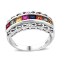 Multi Sapphire Band Ring in Rhodium Over Sterling Silver (Size 10.0) 1.25 ctw - Sticky add to cart bar