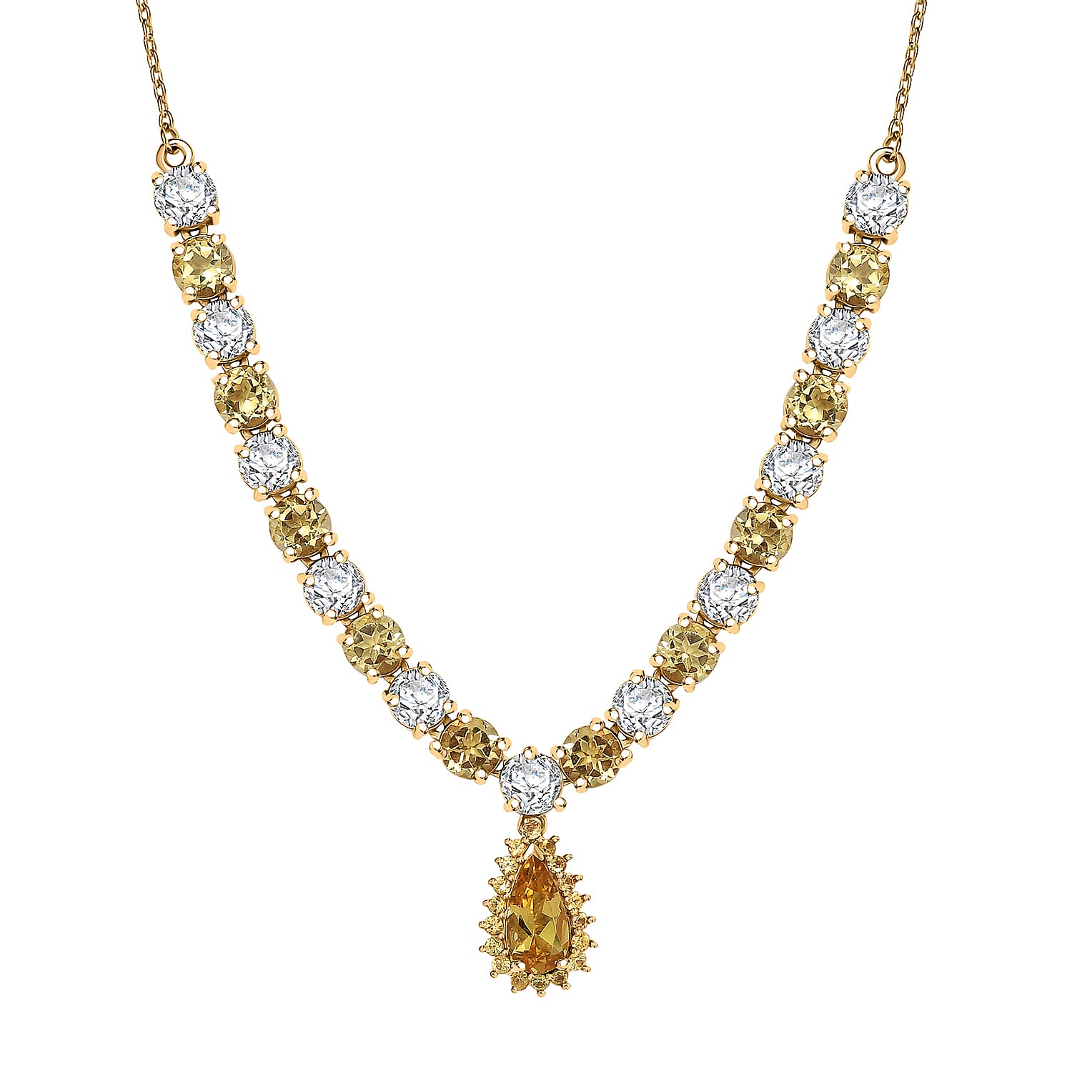 D'Joy Premium Brazilian Heliodor and Multi Gemstone 12.75 ctw Necklace in 18K Vermeil Yellow Gold Over Sterling Silver 18 Inches