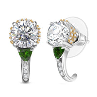 D'Joy Heart and Arrow Cut Moissanite and Masoala Sapphire (D) 3.35 ctw J-Hoop Earrings in 18K Vermeil YG and Rhodium Over Sterling Silver