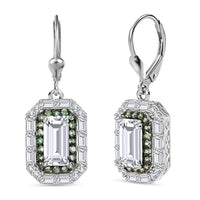 D'Joy Moissanite (Oct 10x5mm), Tsavorite Garnet Art Deco Lever Back Earrings in Rhodium Over Sterling Silver 5.80 ctw