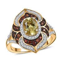 Yellow Apatite, Brown and White Zircon 2.25 ctw Ring in 18K Vermeil Yellow Gold Over Sterling Silver (Size 7.0)