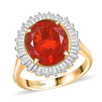 Luxoro 14K Yellow Gold AAA Crimson Fire Opal, Diamond (G-H, I2) (0.40 cts) Crimson Radiance Ring (Size 10.0) 2.80 ctw