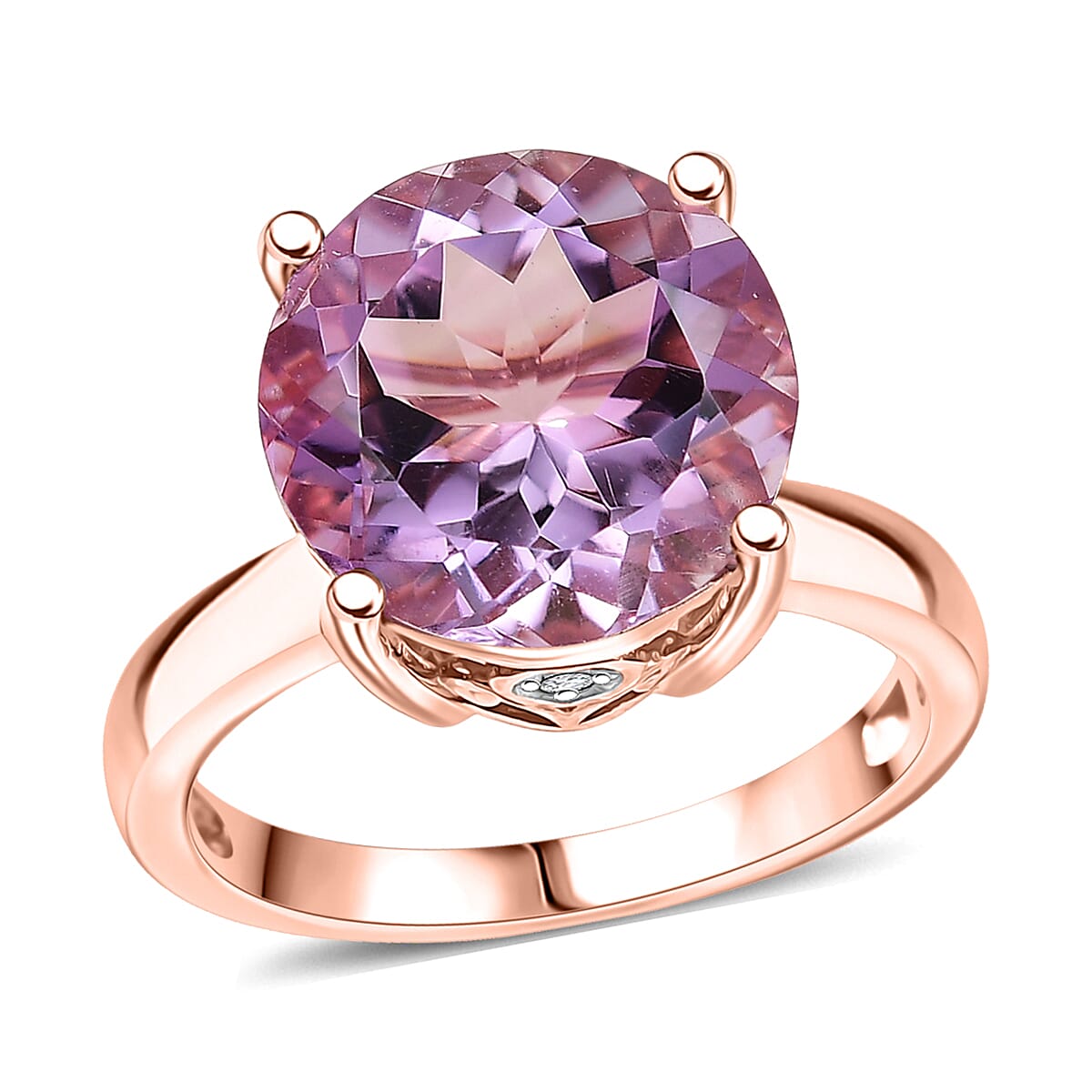 Rose De France Amethyst and White Zircon 6.15 ctw Ring in 18K Vermeil Rose Gold Over Sterling Silver (Size 10.0)