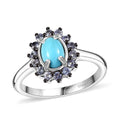 Premium Sleeping Beauty Turquoise, Tanzanite Ring in Rhodium Over Sterling Silver (Size 10.0) 1.00 ctw - Sticky add to cart bar