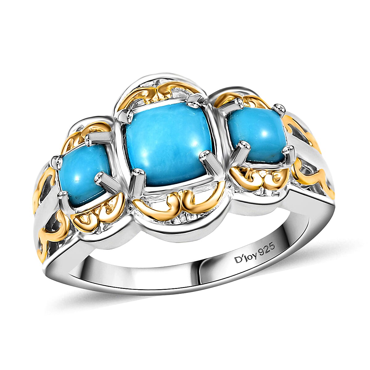 Premium Sleeping Beauty Turquoise 1.40 ctw Ring in 18K Vermeil YG and Rhodium Over Sterling Silver