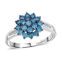 Luxuriant Lab Grown Blue and White Diamond Celestial Bloom Ring in Sterling Silver