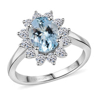 Certified & Appraised 10K White Gold AAA Mangoro Aquamarine, Luxuriant Lab Grown Diamond (G-H, SI) Ring (Size 10.0) (Del. in 12 -15 Days) 2.18 ctw