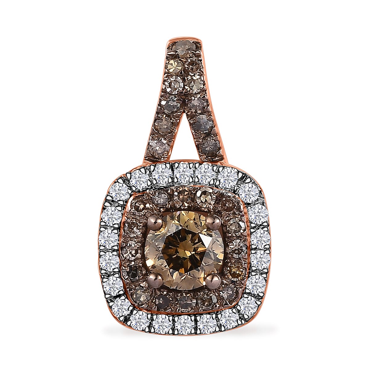 D'Joy Natural Champagne and White Diamond 0.90 ctw A Touch of Luxury Pendant without Chain in 18K Vermeil Rose Gold Over Sterling Silver