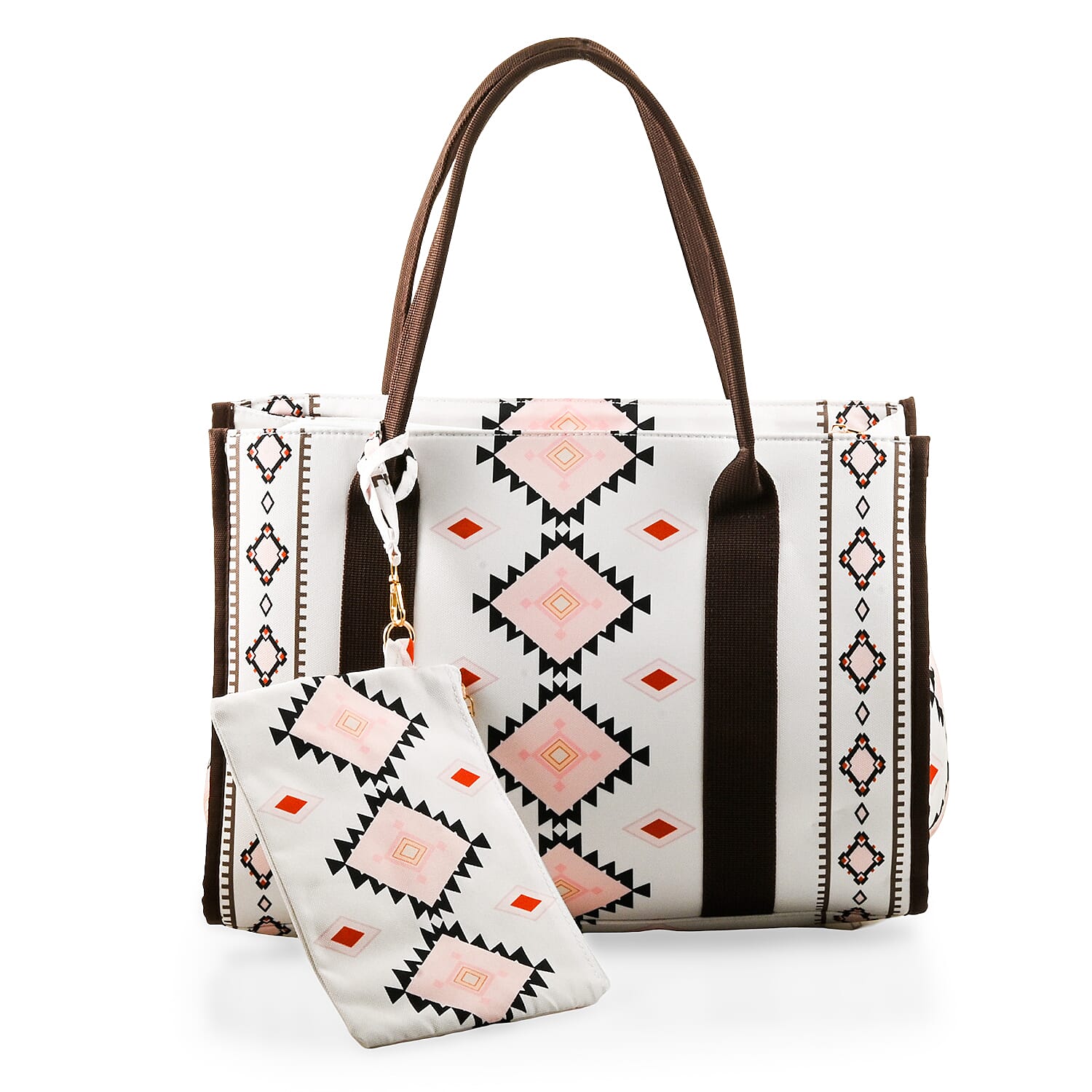 White Charming Bohemian Pattern Set of Tote Bag and Wrist Bag