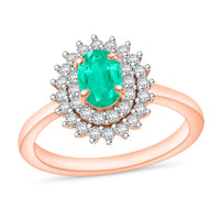 Kagem Zambian Emerald and Diamond Sunburst Ring in 18K Vermeil Rose Gold Over Sterling Silver (Size 10.0) 1.30 ctw