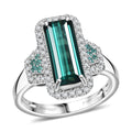 Certified & Appraised Rhapsody AAAA Monte Belo Indicolite, Paraiba Tourmaline and E-F VS2 Diamond 4.00 ctw Ring in 950 Platinum (Size 6.0) - Sticky add to cart bar
