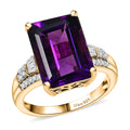 AAA Lusaka Amethyst and Moissanite 7.10 ctw Solitaire Ring in 18K Vermeil Yellow Gold Over Sterling Silver (Size 10.0) - Sticky add to cart bar