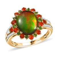 Canadian Ammolite and Multi Gemstone 0.75 ctw Floral Ring in 18K Vermeil Yellow Gold Over Sterling Silver