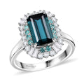 Certified & Appraised Rhapsody 950 Platinum AAAA Monte Belo Indicolite, AAAA Paraiba Tourmaline, Diamond (E-F, VS2) (0.65 cts) Ring (Size 10.0) 3.65 ctw - Sticky add to cart bar