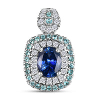 Certified & Appraised Rhapsody AAAA Ceylon Blue Sapphire, Paraiba Tourmaline and E-F VS Diamond 2.15 ctw Pendant in 950 Platinum