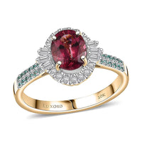 Certified & Appraised Luxoro AAAA Ouro Fino Rubellite, Paraiba Tourmaline and I2 Diamond 2.30 ctw Ring in 10K Yellow Gold (Size 9.0)