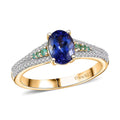 Premium Tanzanite, AAA Paraiba Tourmaline and Diamond 1.30 ctw Ring in 18K Vermeil Yellow Gold Over Sterling Silver (Size 10.0) - Sticky add to cart bar