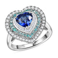 Certified & Appraised Rhapsody AAAA Ceylon Blue Sapphire, Paraiba Tourmaline and Diamond E-F VS 3.00 ctw Heart Ring in 950 Platinum (Size 8.0) 9.95 Grams - Sticky add to cart bar