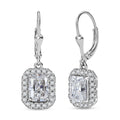 D'Joy Radiant Cut Moissanite 4.00 ctw Art Deco Earrings in Rhodium Over Sterling Silver - Sticky add to cart bar