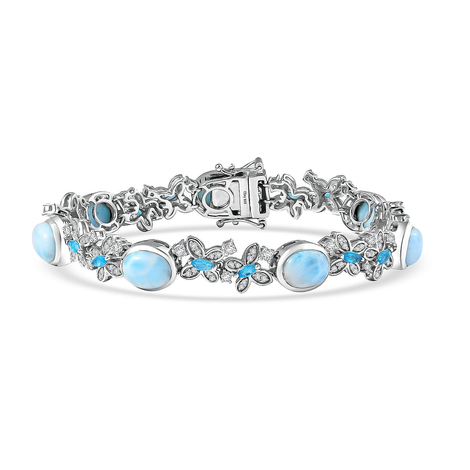 Premium Larimar, Multi Gemstone 18.50 ctw Bracelet in Rhodium Over Sterling Silve (7.25 In)