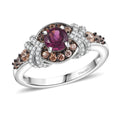 AAA Radiant Ember Garnet, Brown and White Zircon Ring in Rhodium Over Sterling Silver (Size 10.0) 1.60 ctw - Sticky add to cart bar
