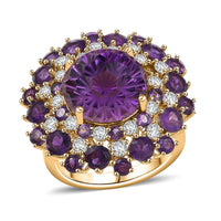 Premium African Amethyst and Moissanite 10.40 ctw Starbust Ring in 18K Vermeil Yellow Gold Over Sterling Silver