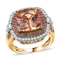 Luxoro 14K Yellow Gold AAA Marropino Morganite, Padparadscha Sapphire and White Diamond (I2) Classic Halo Ring (Size 10.0) 7.80 ctw - Sticky add to cart bar