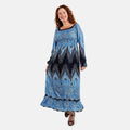 Blue Peacock Long Sleeve Smocked Maxi Dress - One Size Fits Most - Sticky add to cart bar