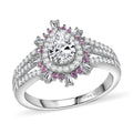 D'Joy Moissanite (Pear 7x5mm), Madagascar Pink Sapphire Ring in Rhodium Over Sterling Silver 1.90 ctw - Sticky add to cart bar