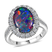 10K White Gold Premium Elysian Opal (Triplet), Luxuriant Lab Grown Diamond (G-H, SI) (0.91 cts) Halo Ring (Size 10.0) (4.38 g) 4.34 ctw