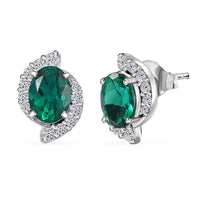 Certified & Appraised AAA Luxuriant Lab Grown Emerald and G-H SI Lab Grown Diamond 2.26 ctw Earrings in 10K White Gold