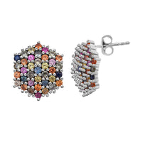 Premium Multi Sapphire 2.50 ctw Jewel Garden Earrings in Rhodium Over Sterling Silver
