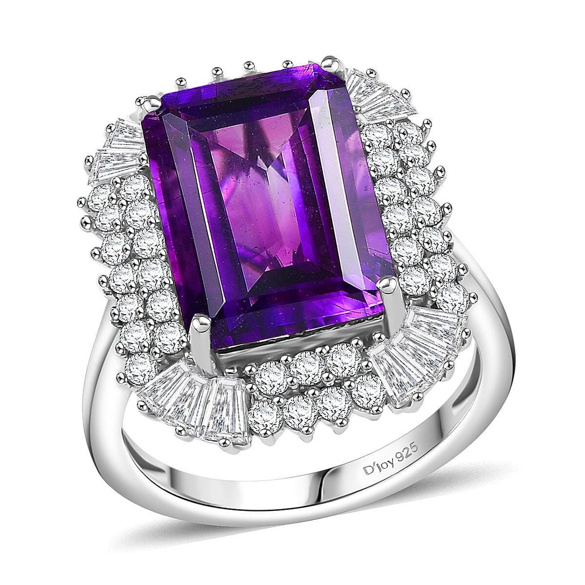 D'Joy AAA Moroccan Amethyst and Moissanite 8.50 ctw Eternal Blossom Ring in Rhodium Over Sterling Silver (Size 10.0)