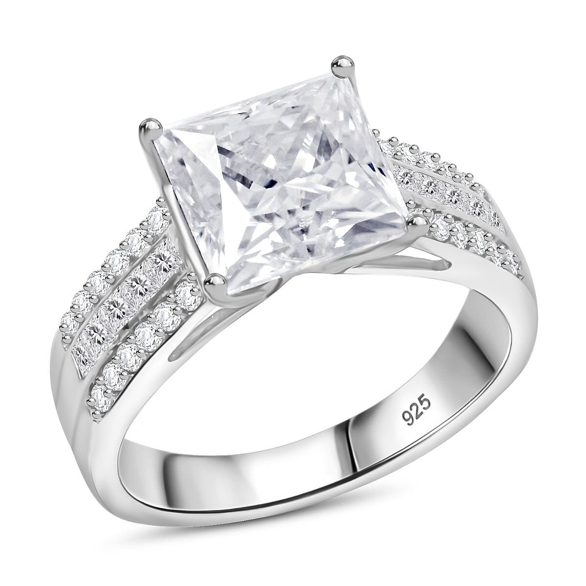 Moissanite 3.20 ctw Ring in Rhodium Over Sterling Silver (Size 10.0)