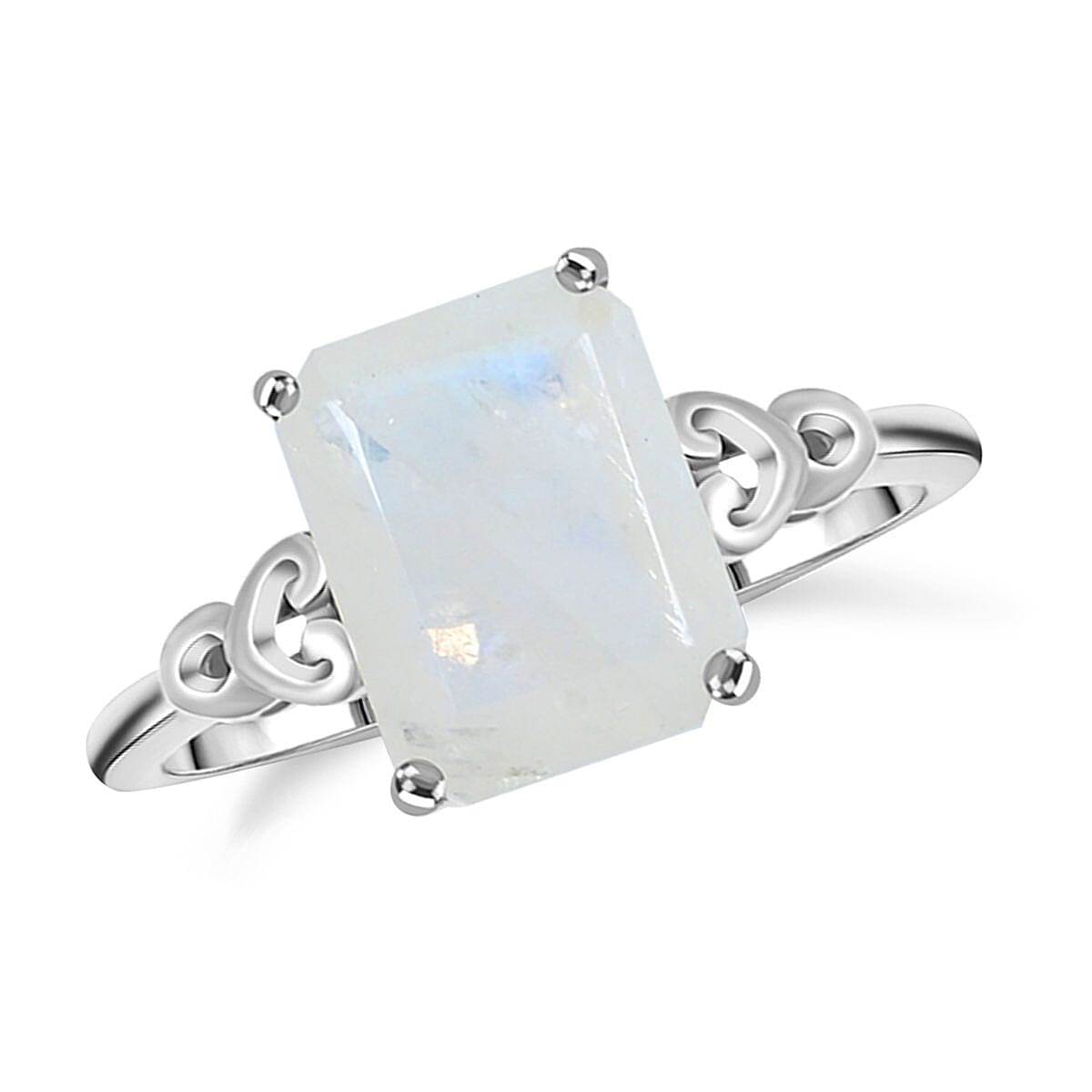Rainbow Moonstone Solitaire Ring in Sterling Silver (Size 10.0) 2.75 ctw