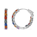 Rainbow Sapphire, Blue and Pink Sapphire 5.10 ctw Hoop Earrings in Rhodium Over Sterling Silver - Sticky add to cart bar