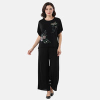 Rose Floral Linen Feel 2pcs Pajama Set - One Size Fits Most