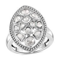 D'Joy Polki Moissanite 3.00 ctw Ring in Rhodium Over Sterling Silver