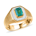 D'Joy Premium Kagem Zambian Emerald and Diamond 1.15 ctw Mens Ring in 18K Vermeil Yellow Gold Over Sterling Silver (Size 10.0) - Sticky add to cart bar