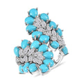 D'Joy Premium Sleeping Beauty Turquoise, Moissanite Bypass Ring in Rhodium Over Sterling Silver (Size 7.0) 8.35 ctw - Sticky add to cart bar